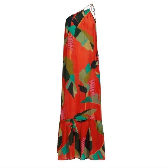 NWT $265 Farm Rio Heliconia One-Shoulder Palm Maxi Dress in size Large! - Picture 7 of 7